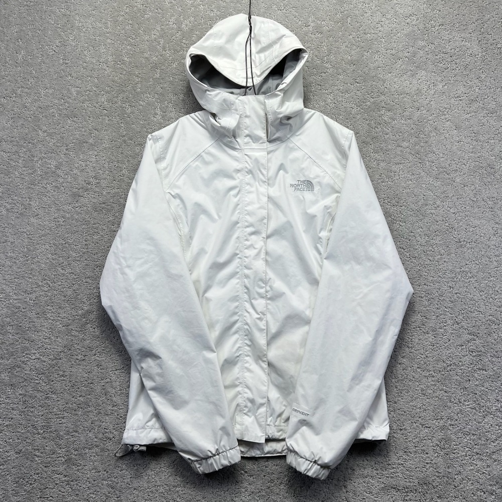 The North Face Rain Jacket Womens XS White HyVent Hooded Waterproof Windbreaker